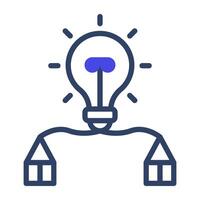 Light bulb connected with pencils, icon of creative writing vector