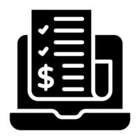Invoice inside laptop, online bill icon vector