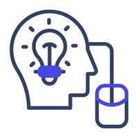 Light bulb inside brain, icon of digital idea vector