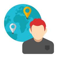 Globe with male avatar, global businessman icon vector