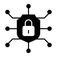 Nodes with padlock, solid design of network lock vector