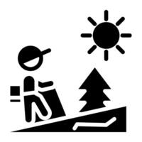 camino de montaña sólido diseño, icono de excursionismo vector