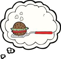 hand drawn thought bubble cartoon spatula with burger png