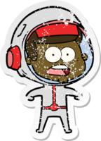 distressed sticker of a cartoon surprised astronaut png