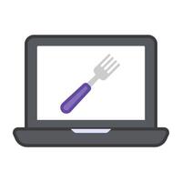 Spoon inside laptop, icon of online cutlery vector