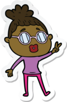 sticker of a cartoon woman making peace sign png