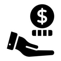 Dollar coin on hand, concept of offer money icon vector