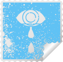 distressed square peeling sticker symbol of a crying eye png