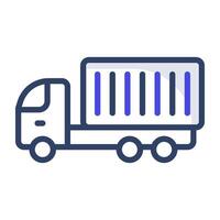 Cargo truck having parcel on it, goods delivery van flat editable stroke vector