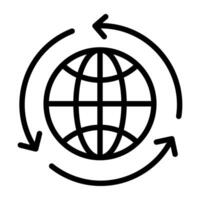 Arrows round the globe, concept of global recycling icon vector