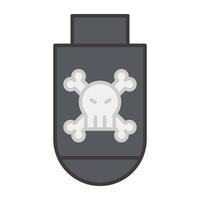Danger sign on pendrive, flat design of hacked usb vector