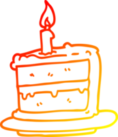chaud pente ligne dessin de une dessin animé anniversaire gâteau png