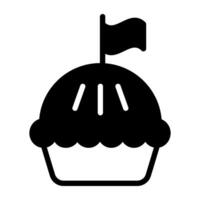 Tea time cake, fairy cake icon in solid design. vector