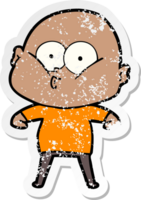 distressed sticker of a cartoon bald man staring png