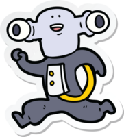 sticker of a friendly cartoon alien running png