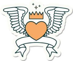 tatoeëren stijl sticker met banier van een hart met Vleugels png