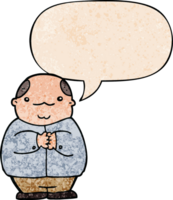 cartoon balding man with speech bubble in retro texture style png