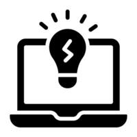 Light bulb inside laptop showcasing, online idea icon vector