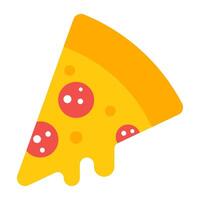 delicioso pizza, rápido comida icono en plano estilo vector