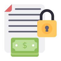 File with banknote and padlock, financial document security icon vector