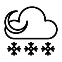 Snowflakes falling from cloud with moon denoting snowy night icon vector