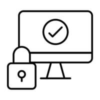 Padlock inside monitor, icon of system lock vector