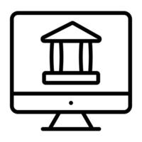 Bank building inside laptop, online banking icon vector