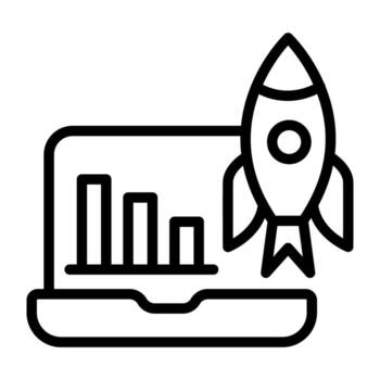 Data with rocket inside laptop, business launch icon vector