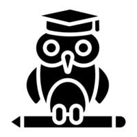 Owl with mortarboard and pencil, wisdom education icon vector