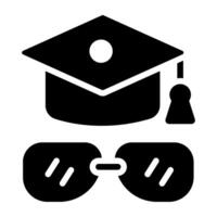 Academic cap with glasses, mortarboard icon vector