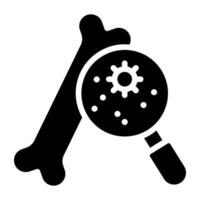 Bone under magnifying glass, search bone virus icon vector