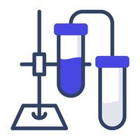 Test tubes connected with stand, flat design of lab experiment vector