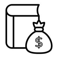 Book with dollar bag, educational loan icon vector