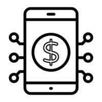 Mobile money icon in trendy design, dollar inside cell phone vector