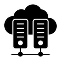 Data racks with cloud, icon of cloud servers vector