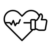 Heartbeat with thumbs up denoting concept of good heart health icon vector