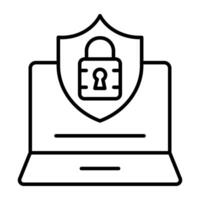 Padlock with shield inside laptop showing concept of laptop security vector