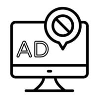 Icon of block ad, linear design vector