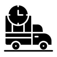 Clock on vehicle denoting concept of fast delivery vector