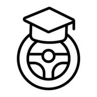 Steering with mortarboard,  driving school icon vector