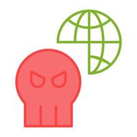 Globe with skull, flat design of network hacking vector