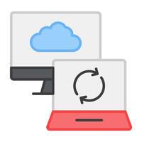 un plano diseño, icono de nube sincronizando vector