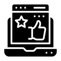 Star with thumb on web page, icon of web feedback vector