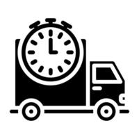 Clock on vehicle denoting concept of fast delivery vector