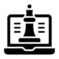 ajedrez pedazo dentro computadora portátil, en línea estrategia icono vector