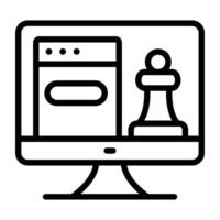 Chess pawn inside monitor, online strategy icon vector