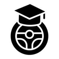 Steering with mortarboard,  driving school icon vector