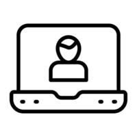 Avatar inside laptop, online call icon vector