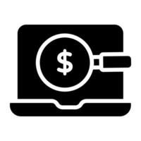 Dollar inside magnifying glass, search money icon vector