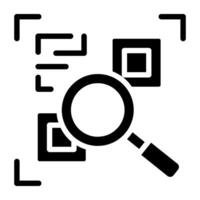 Qr code under magnifying glass, qr code scanning icon vector